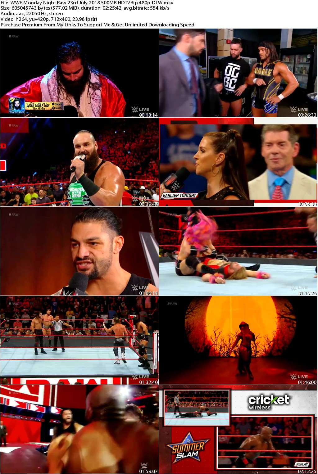 WWE Monday Night Raw 23rd July 2018 500MB HDTVRip 480p-DLW