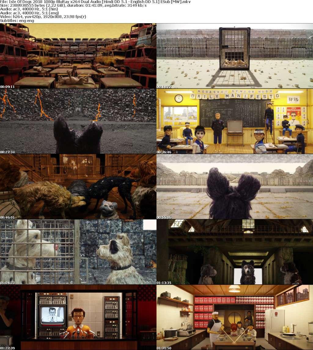 Isle Of Dogs (2018) 1080p BluRay x264 Dual Audio Hindi DD 5.1 - English DD 5.1 ESub MW