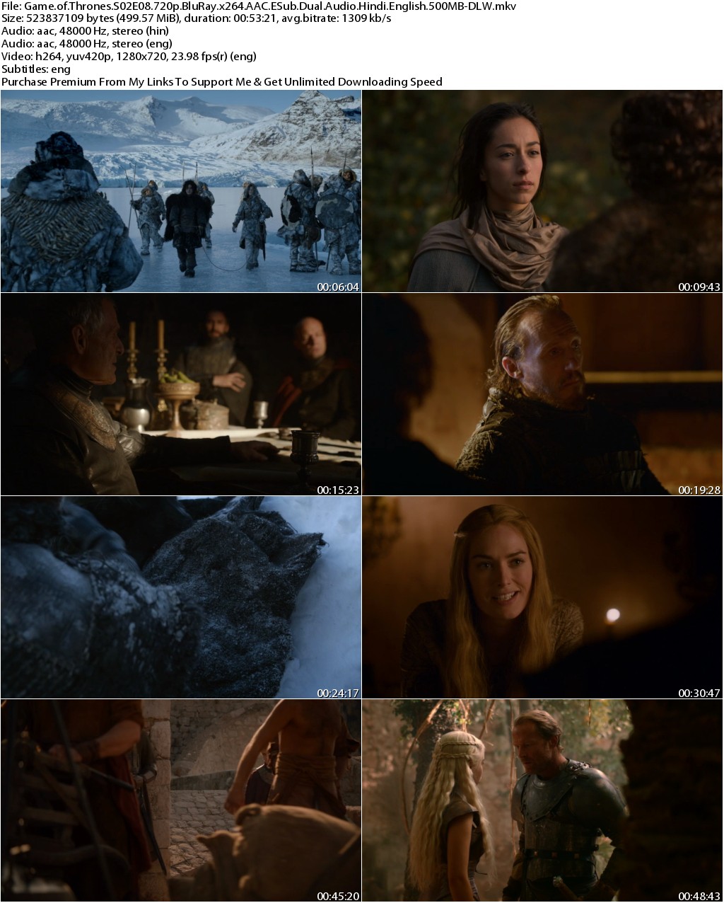 Game of Thrones S02E08 720p BluRay x264 AAC ESub Dual Audio Hindi English 500MB-DLW