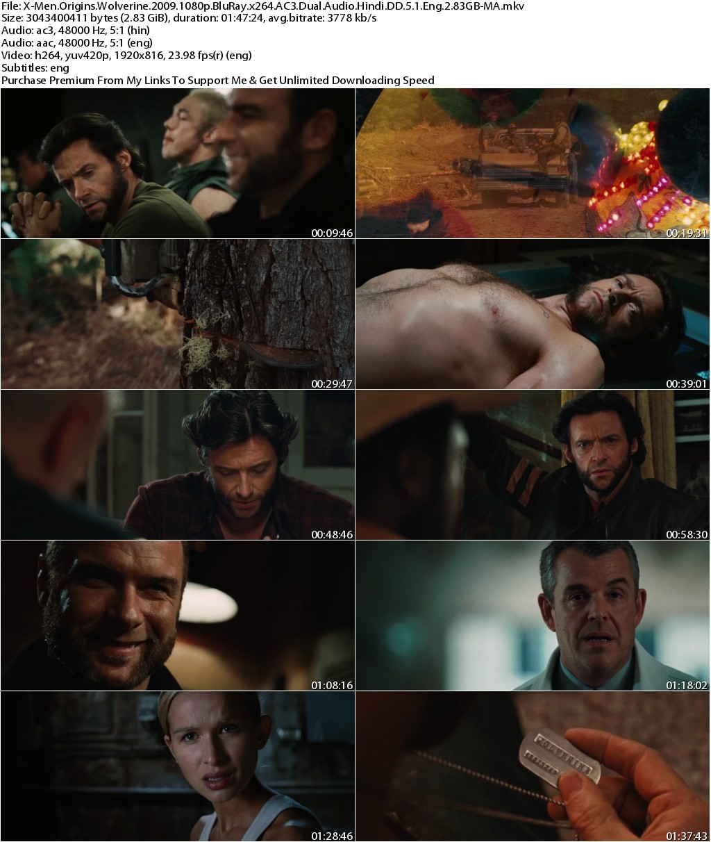 X-Men Origins Wolverine (2009) 1080p BluRay x264 AC3 Dual Audio Hindi DD 5.1 Eng 2.83GB-MA
