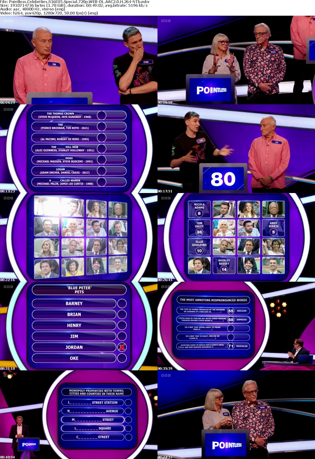 Pointless Celebrities S16E05 Special 720p WEB-DL AAC2 0 H 264-NTb