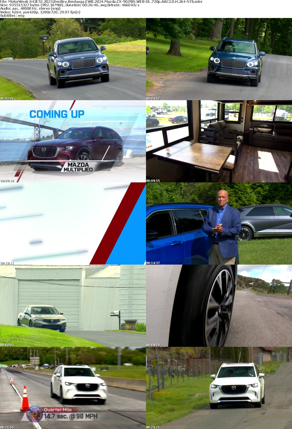 MotorWeek S42E52 2023 Bentley Bentayga EWB 2024 Mazda CX-90 PBS WEB-DL 720p AAC2 0 H 264-NTb